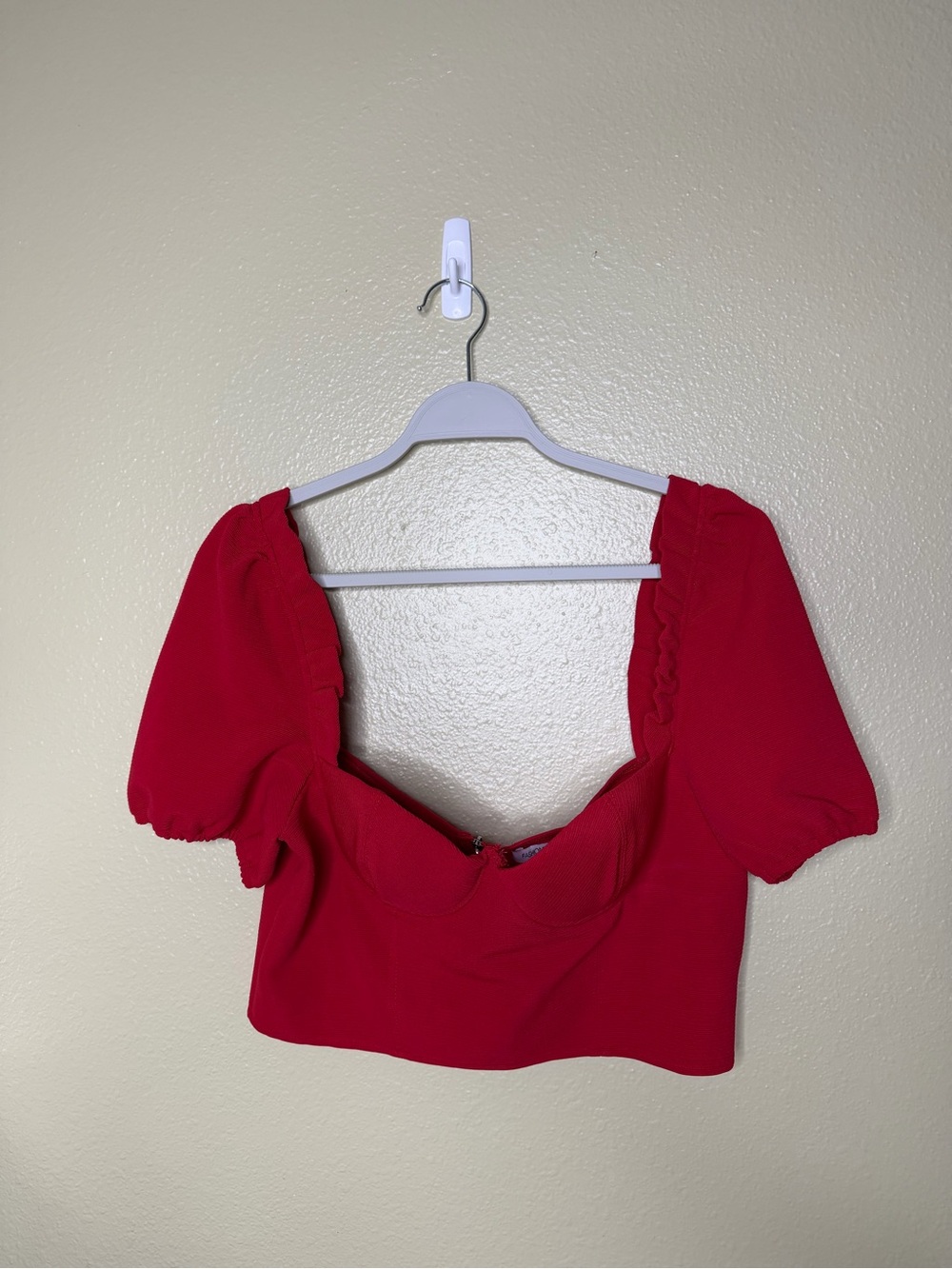 Fashion Nova Red Puff Sleeve Cropped Top